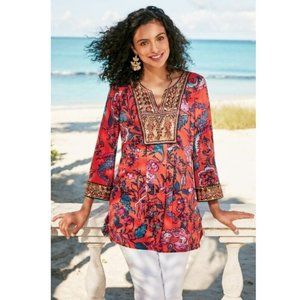 Soft Surroundings Samara Sequin embroidered floral tunic top size Large